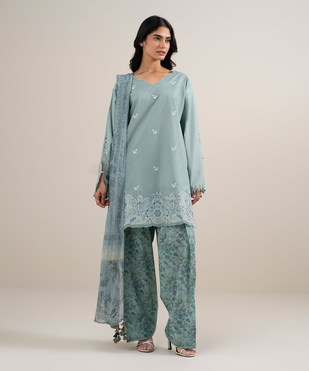 3 Piece - Embroidered Lawn Suit - AQUA