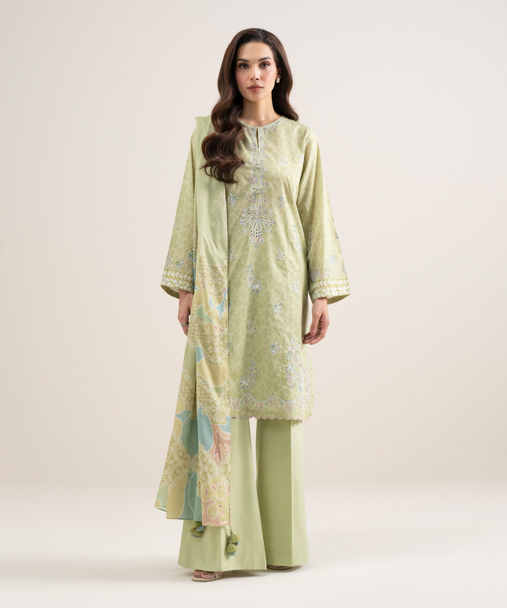 3 Piece - Embroidered Lawn Suit - LIME GREEN