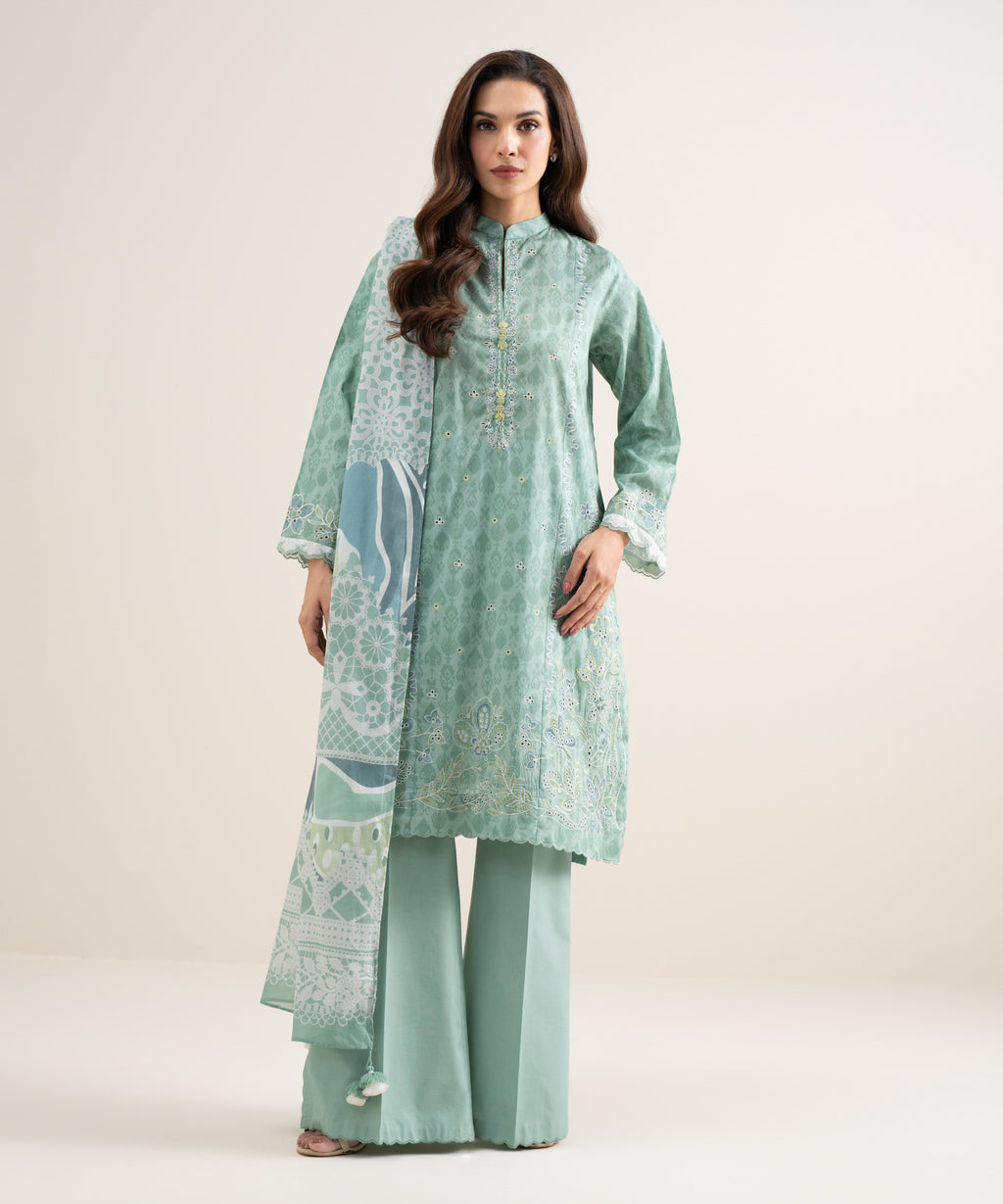 3 Piece - Embroidered Lawn Suit - LIGHT AQUA