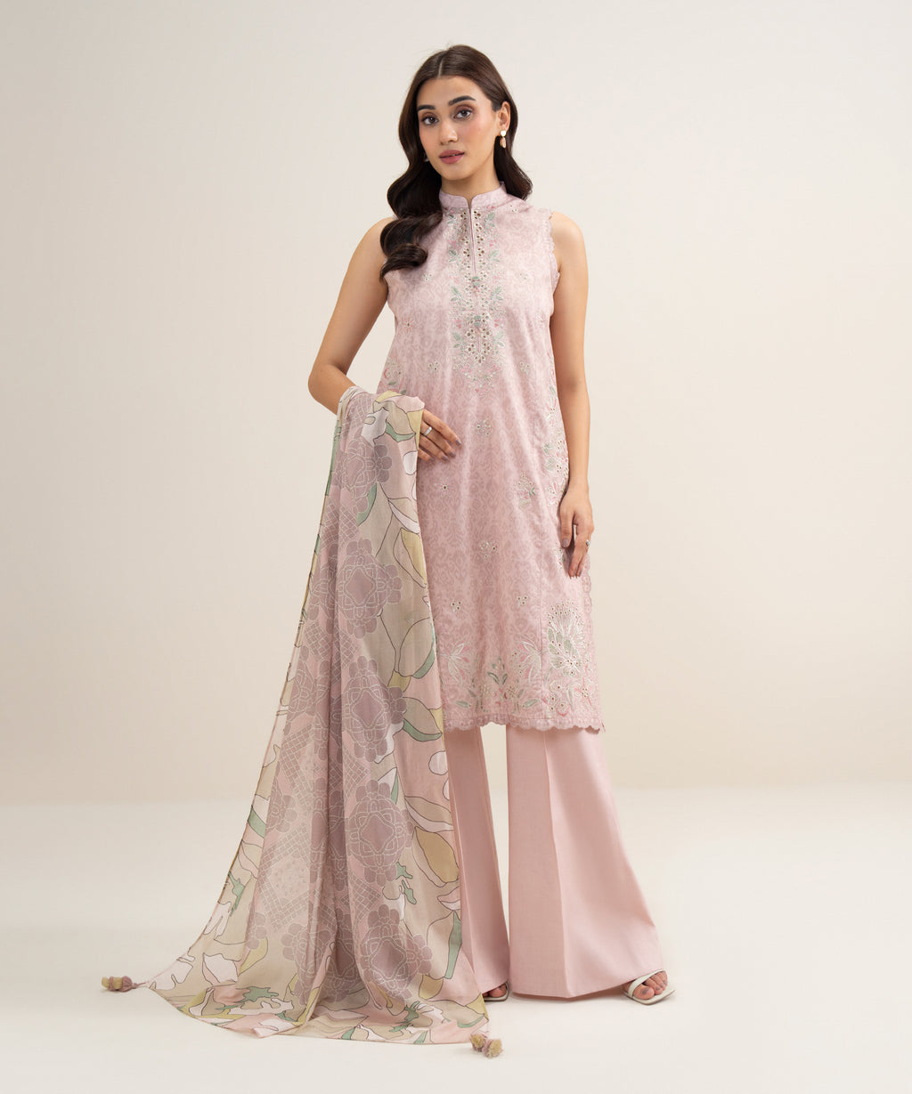3 Piece - Embroidered Lawn Suit - POWDER PINK