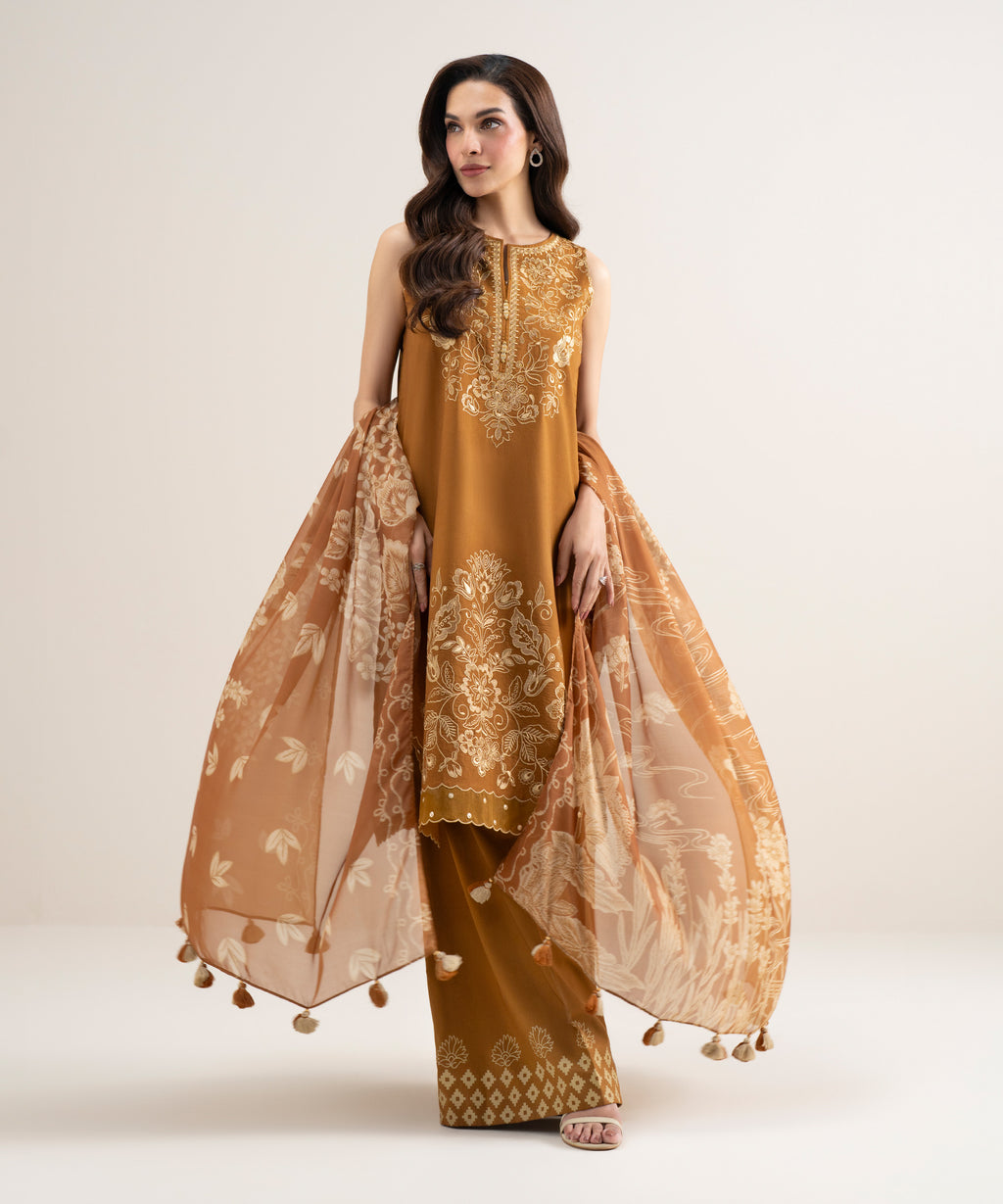3 Piece - Embroidered Lawn Suit - MUSTARD