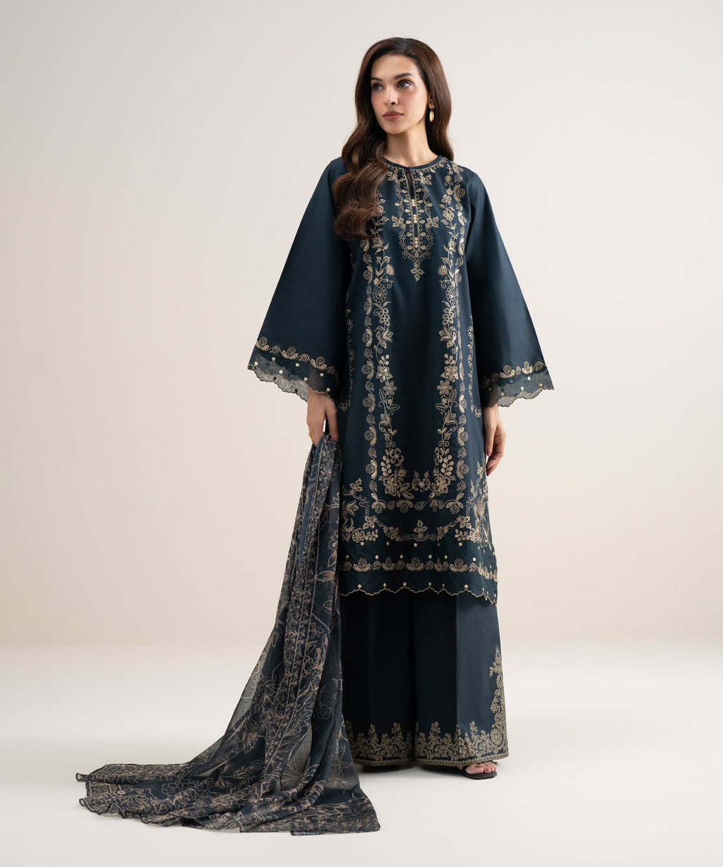 3 Piece - Embroidered Lawn Suit - BLACK