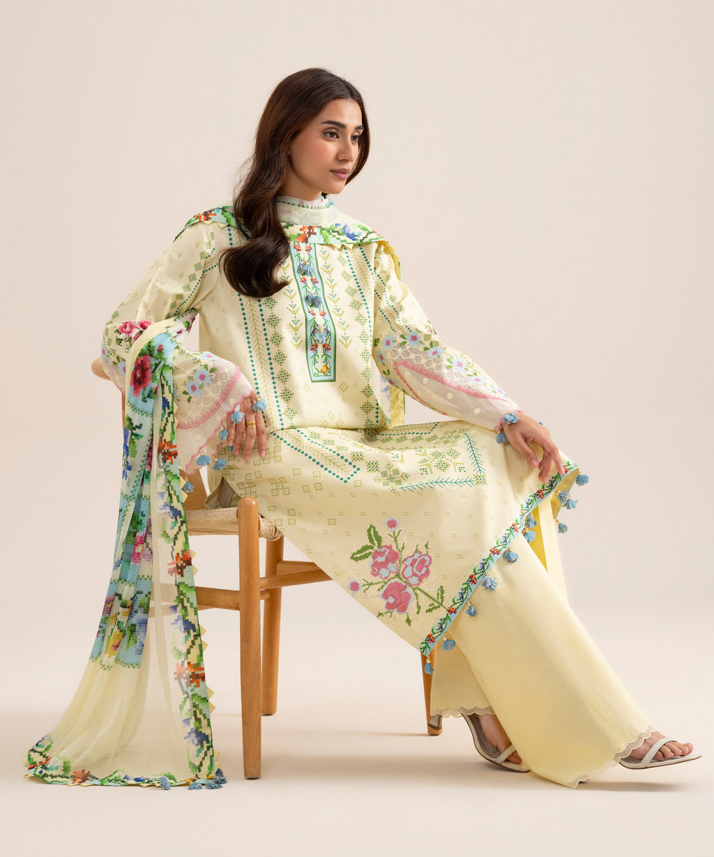 3 Piece - Embroidered Zari Cotton Suit