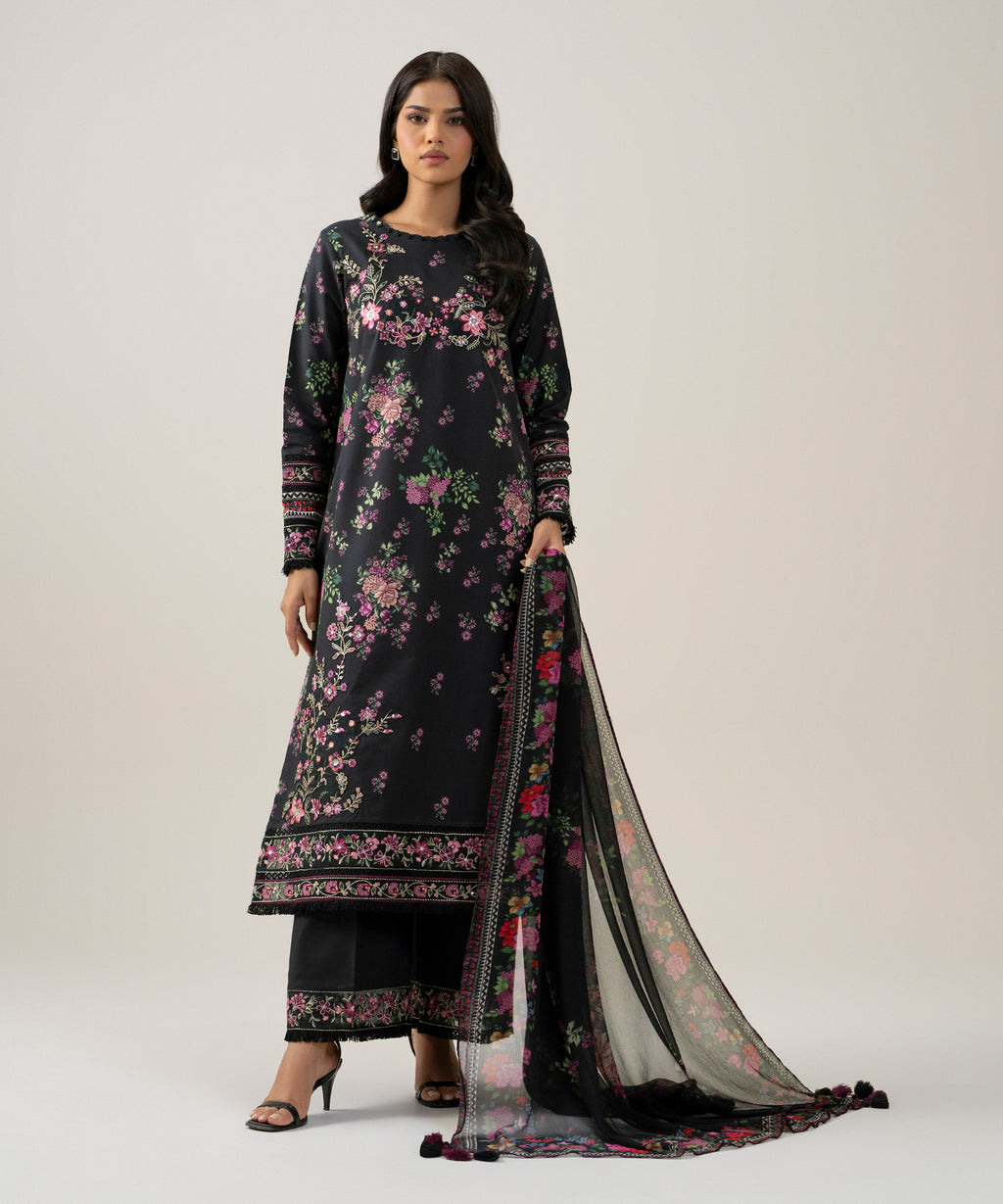 3 Piece - Embroidered Cotton Suit