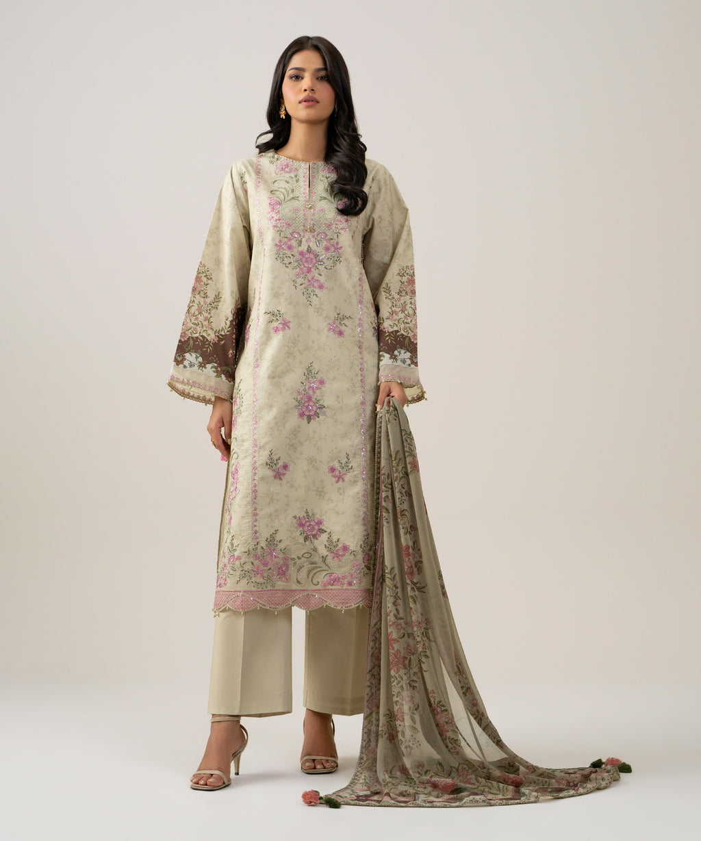 3 Piece - Embroidered Cotton Suit