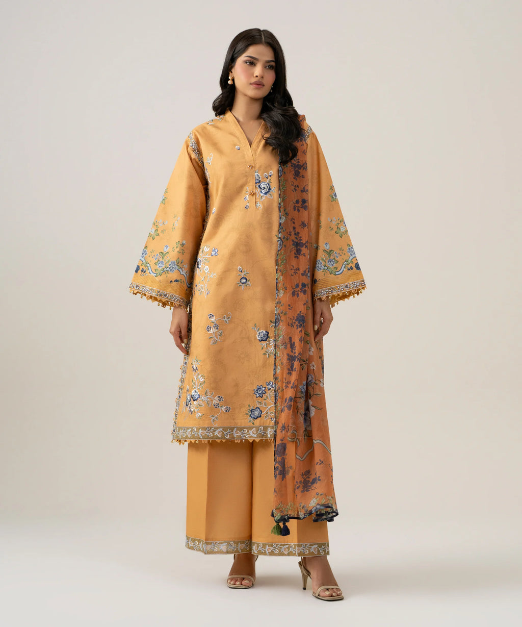 3 Piece - Embroidered Cotton Suit