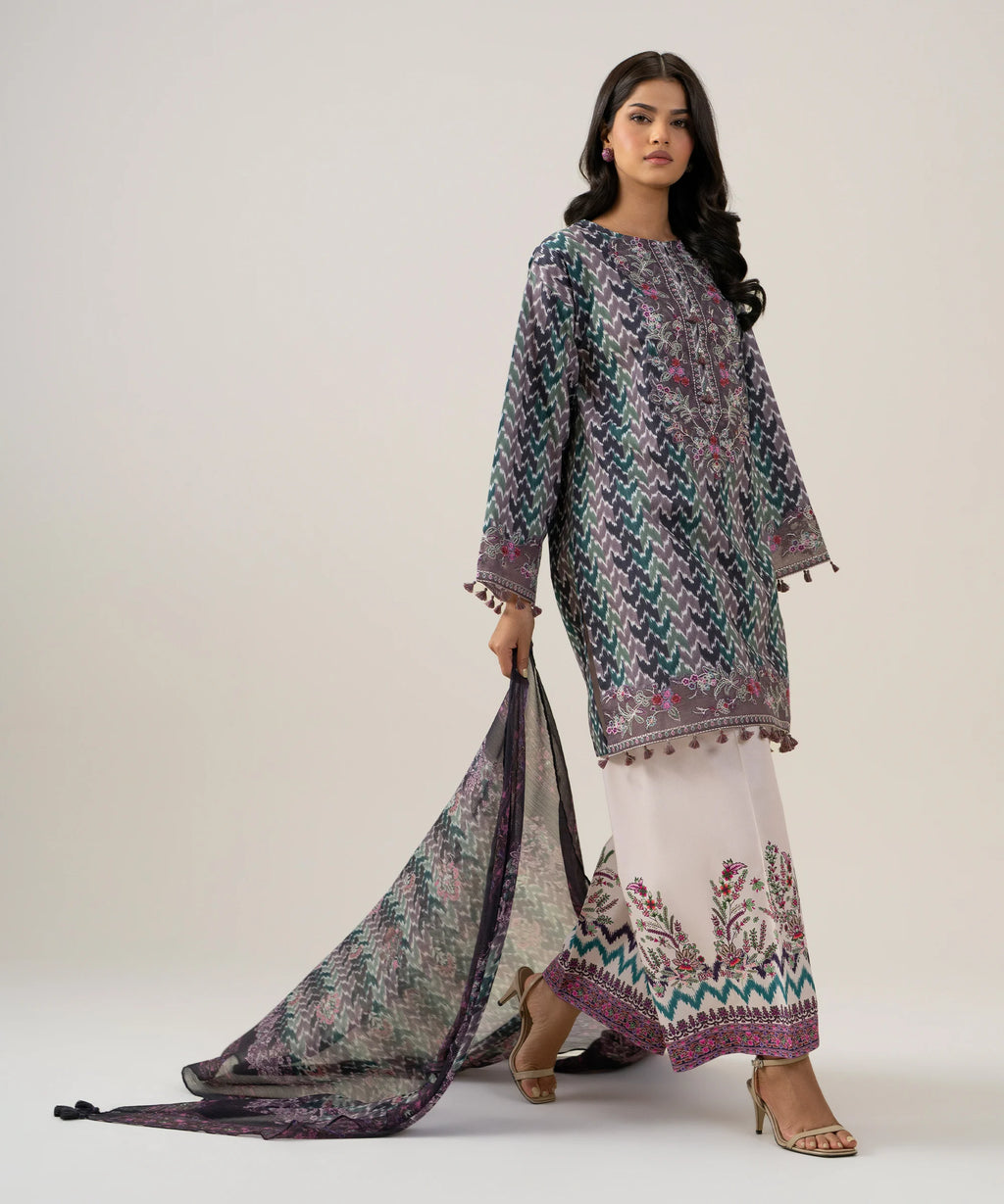 3 Piece - Embroidered Cotton Suit