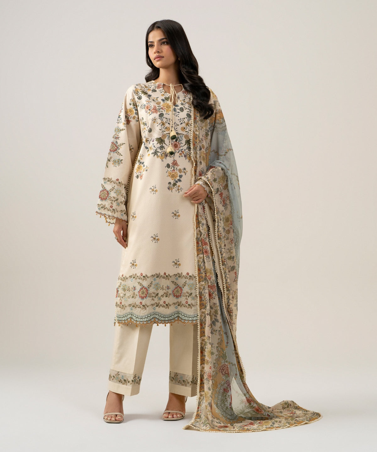 3 Piece - Embroidered Dobby Suit