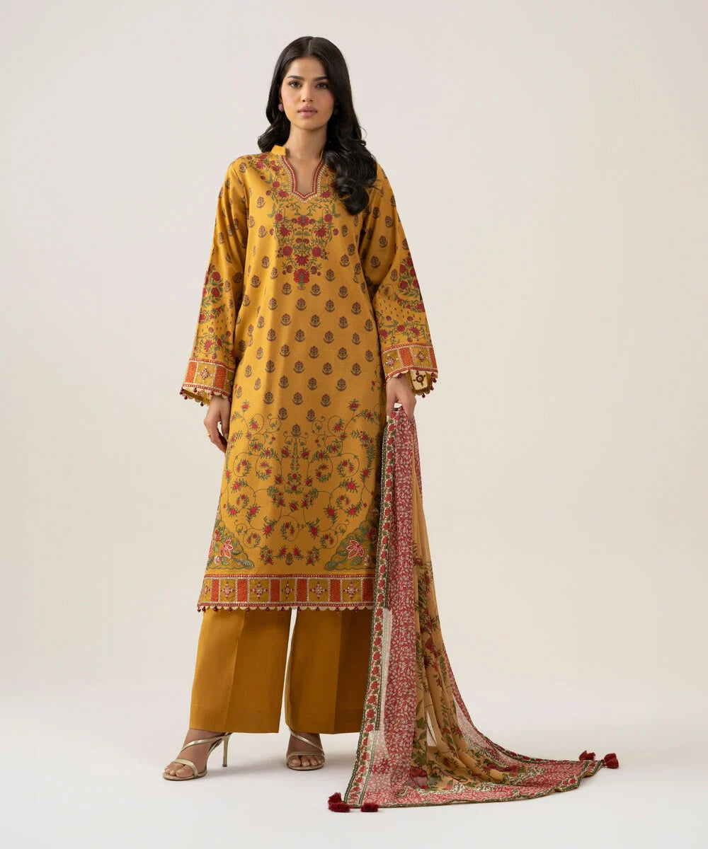 3 Piece - Embroidered Dobby Suit