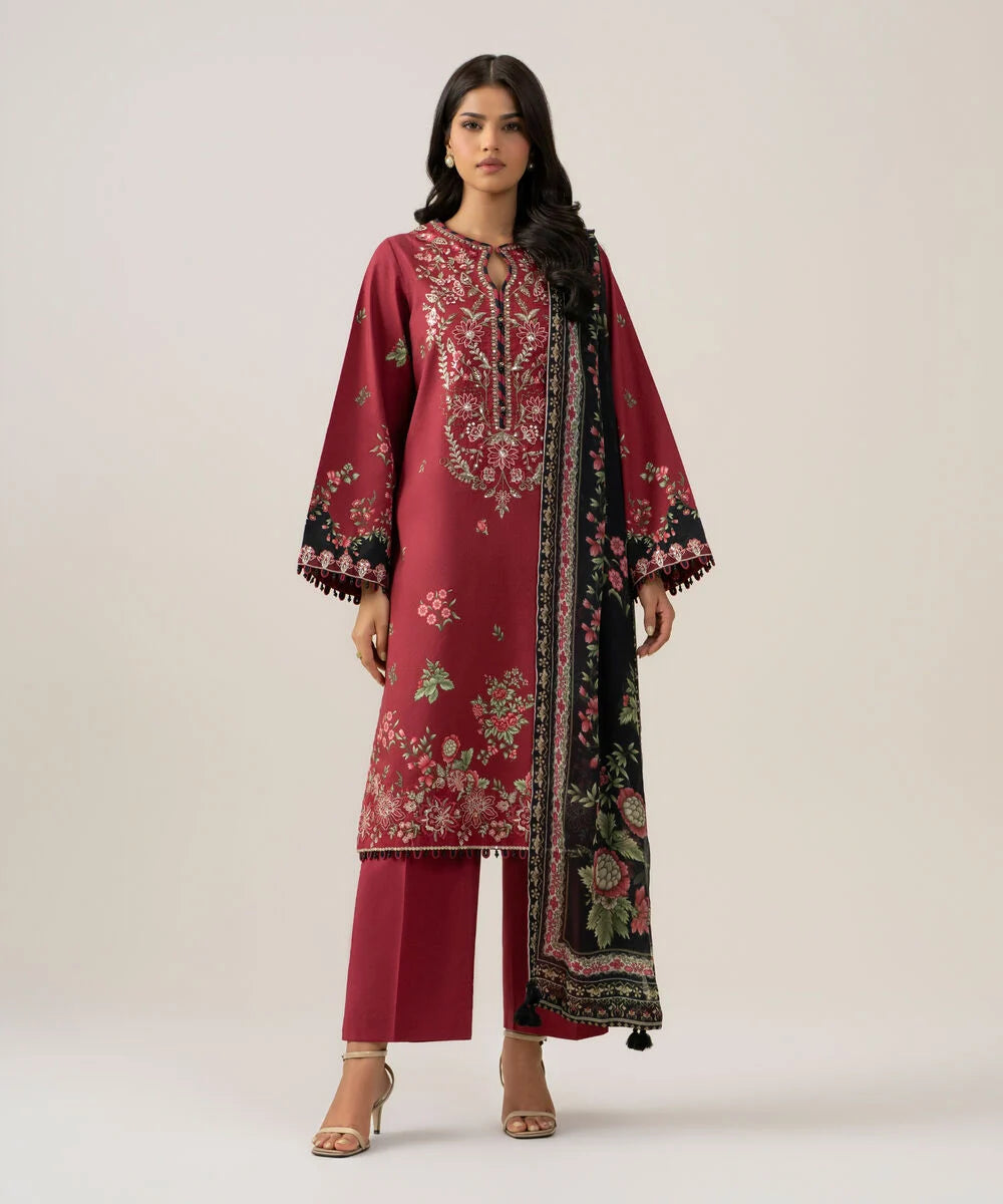 3 Piece - Embroidered Dobby Suit