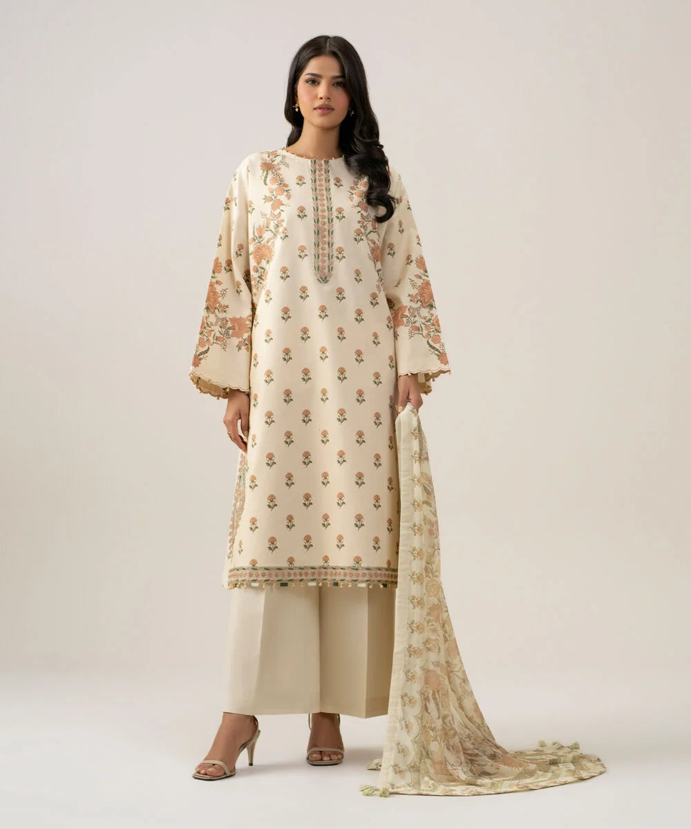 3 Piece - Embroidered Dobby Suit