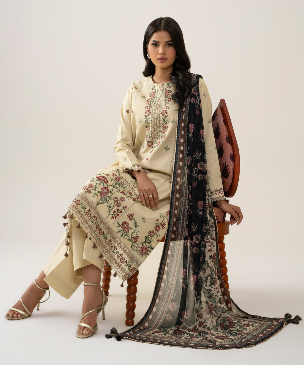 3 Piece - Embroidered Cotton Suit