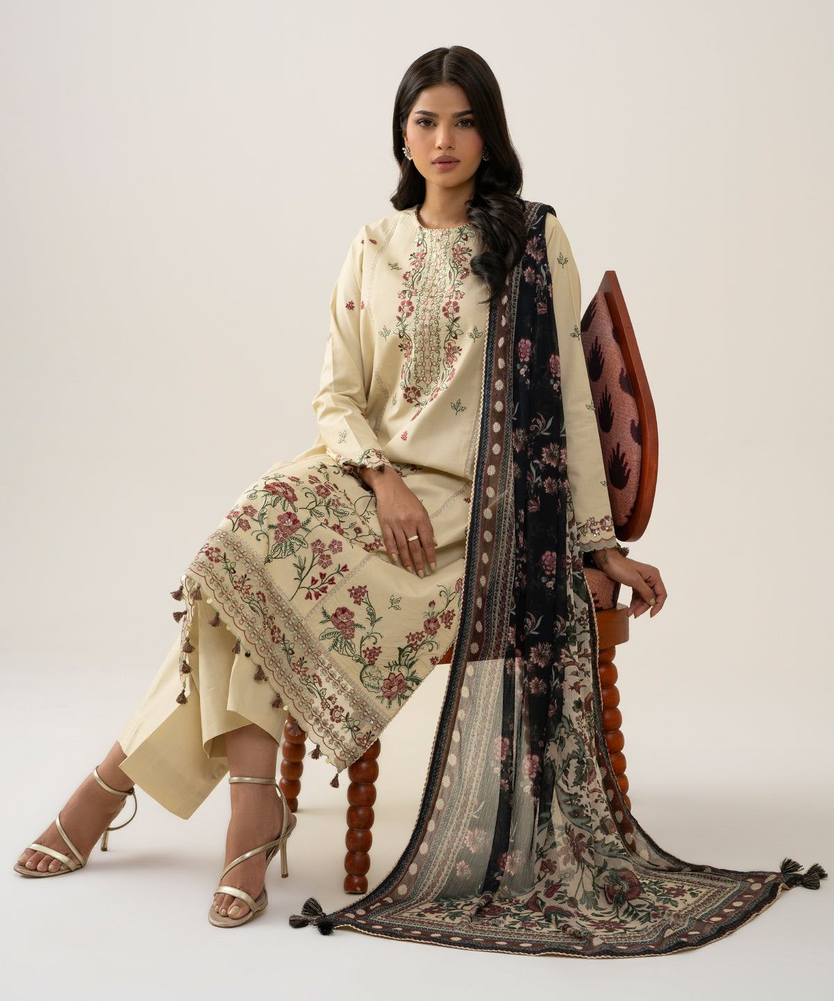 3 Piece - Embroidered Cotton Suit