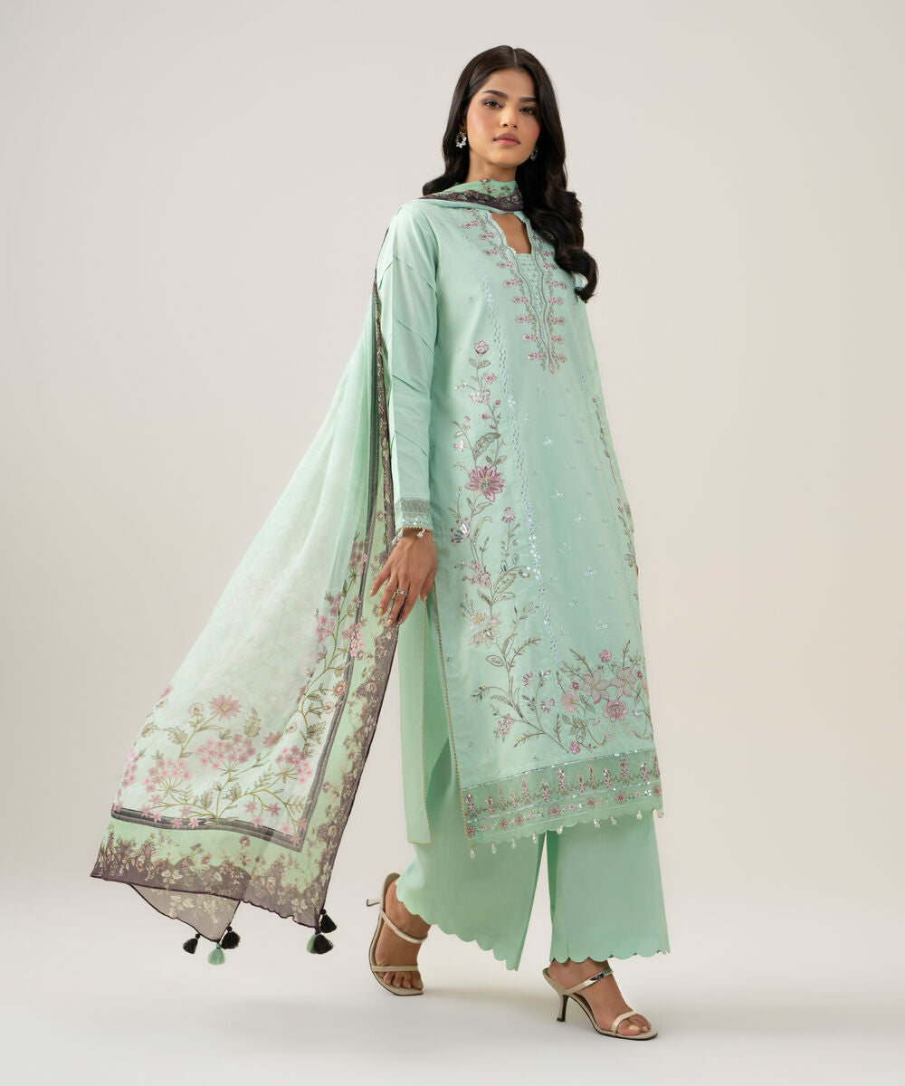 3 Piece - Embroidered Cotton Suit