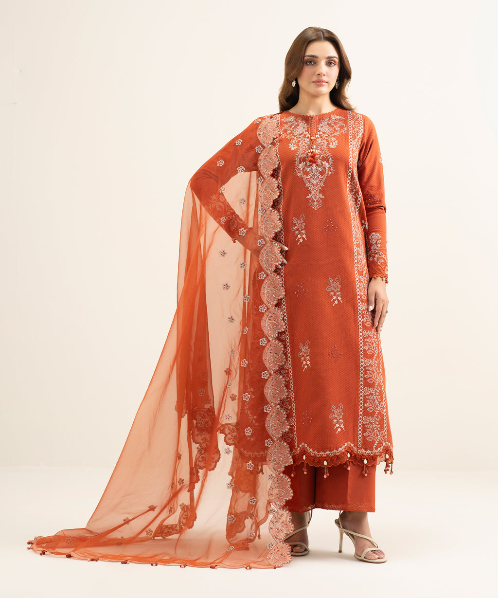 3 Piece - Embroidered Dobby Suit