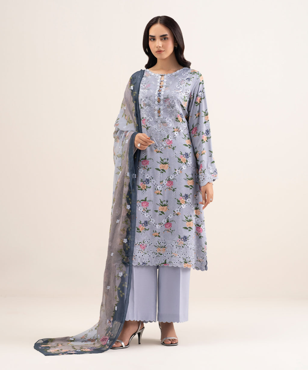 3 Piece - Embroidered Satin Suit