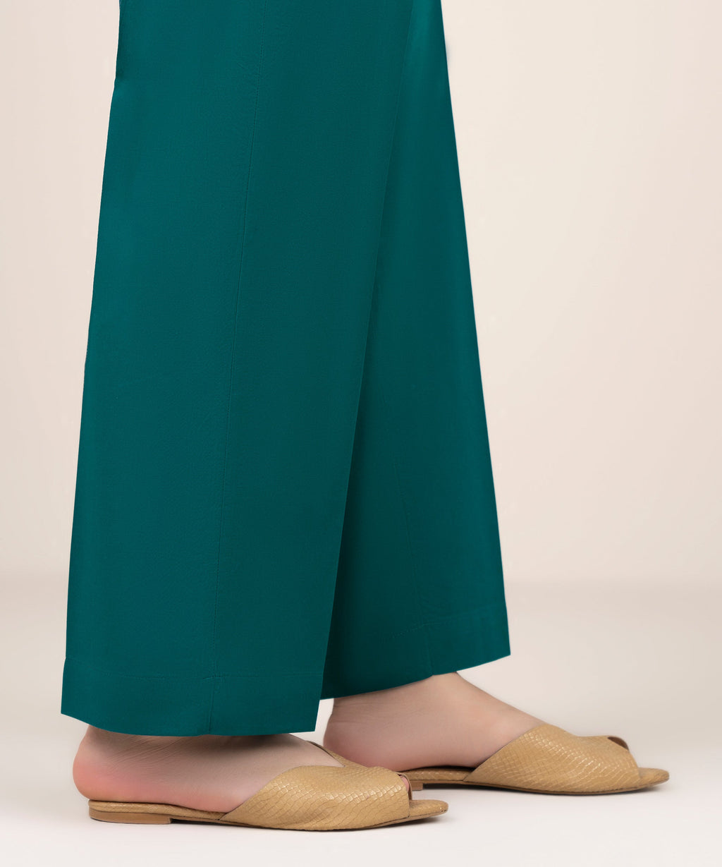 Solid Cotton Straight Pants