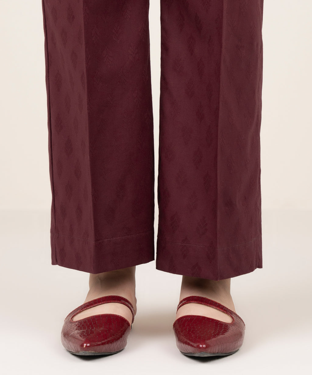 Solid Jacquard Straight Pants