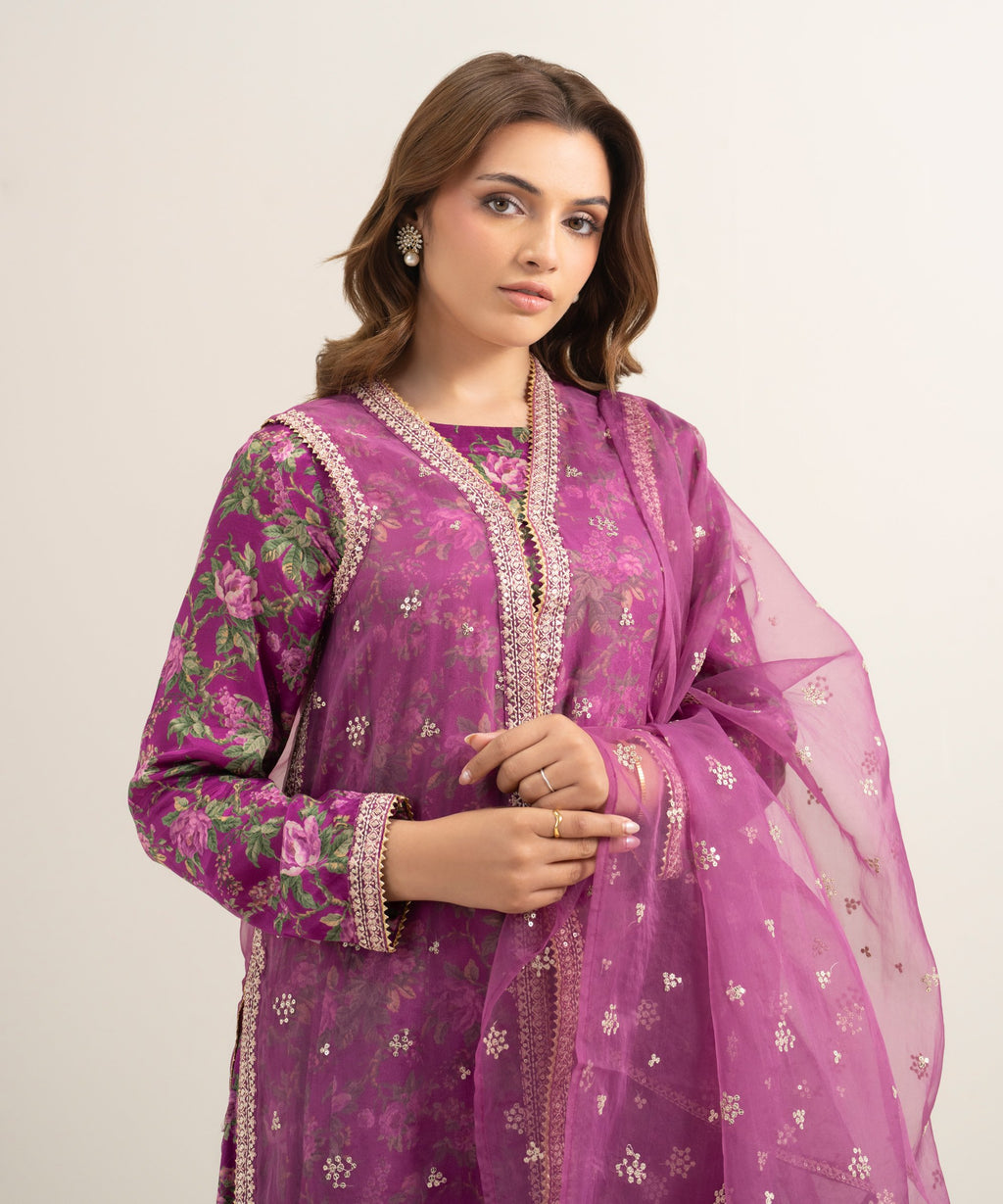 3 Piece - Embroidered Organza Suit