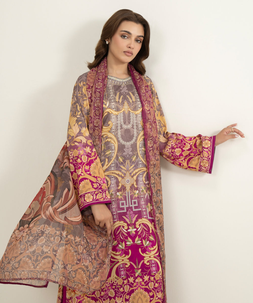 3 Piece - Printed Raw Silk Suit