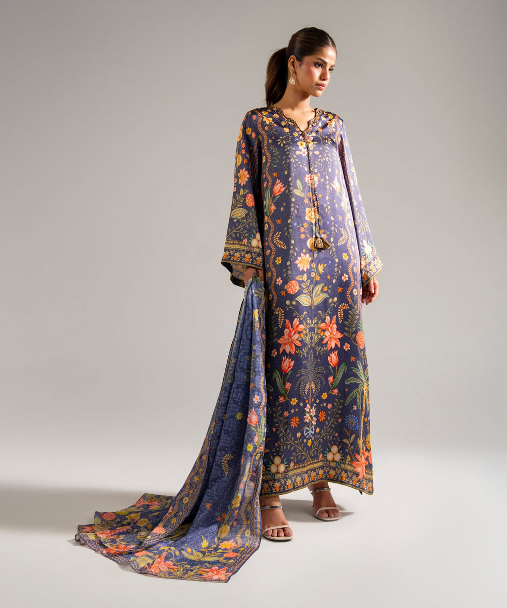 3 Piece - Printed Satin Suit - PURPLE
