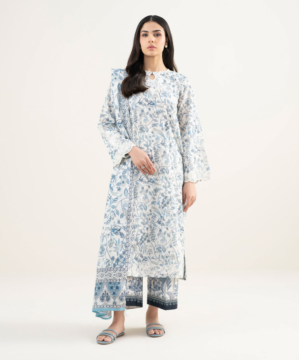 Printed  White Dupatta