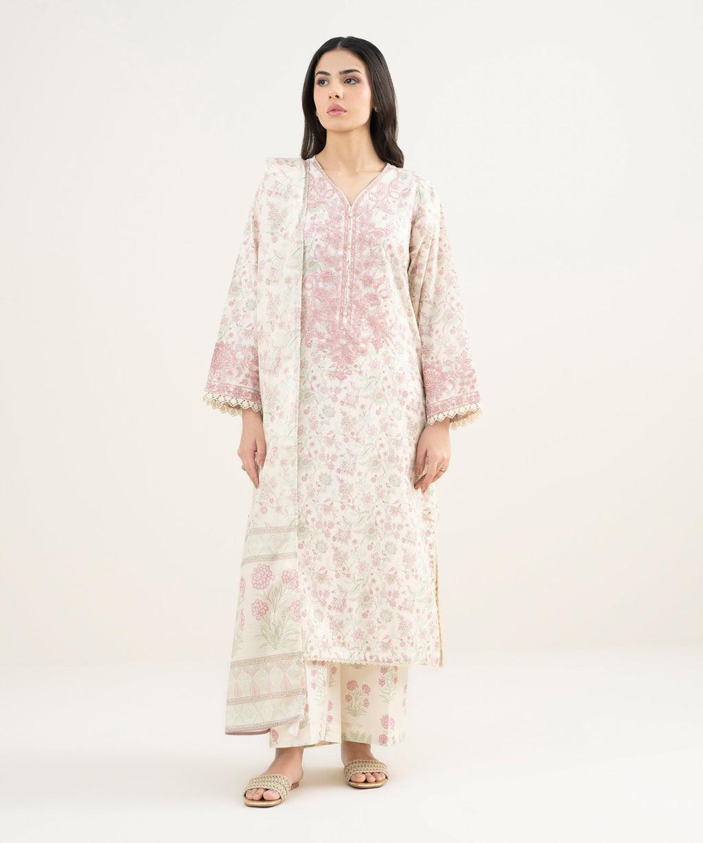 Printed Off White Dupatta.