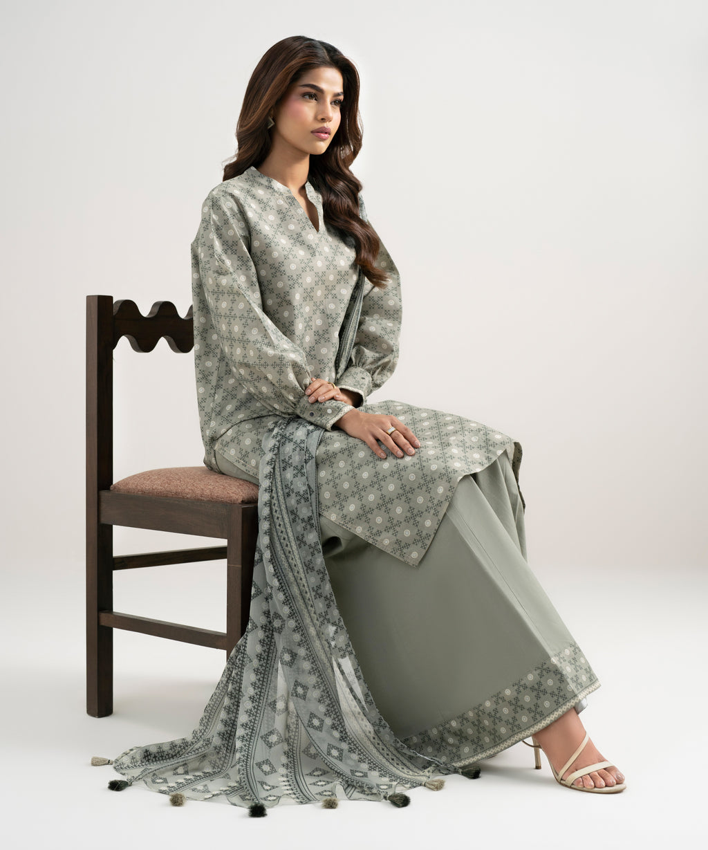 3 Piece - Printed Zari Lawn Suit