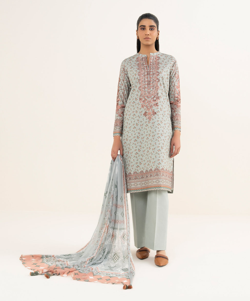 3 Piece - Embroidered Cotton Suit