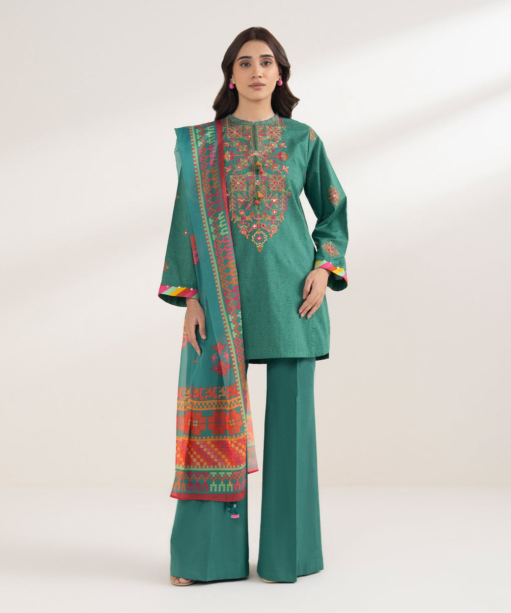 3 Piece - Embroidered Cotton Suit