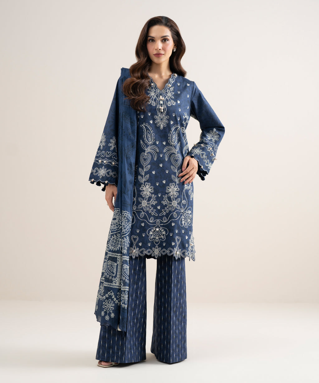 3 Piece - Embroidered Lawn Suit - BLUE