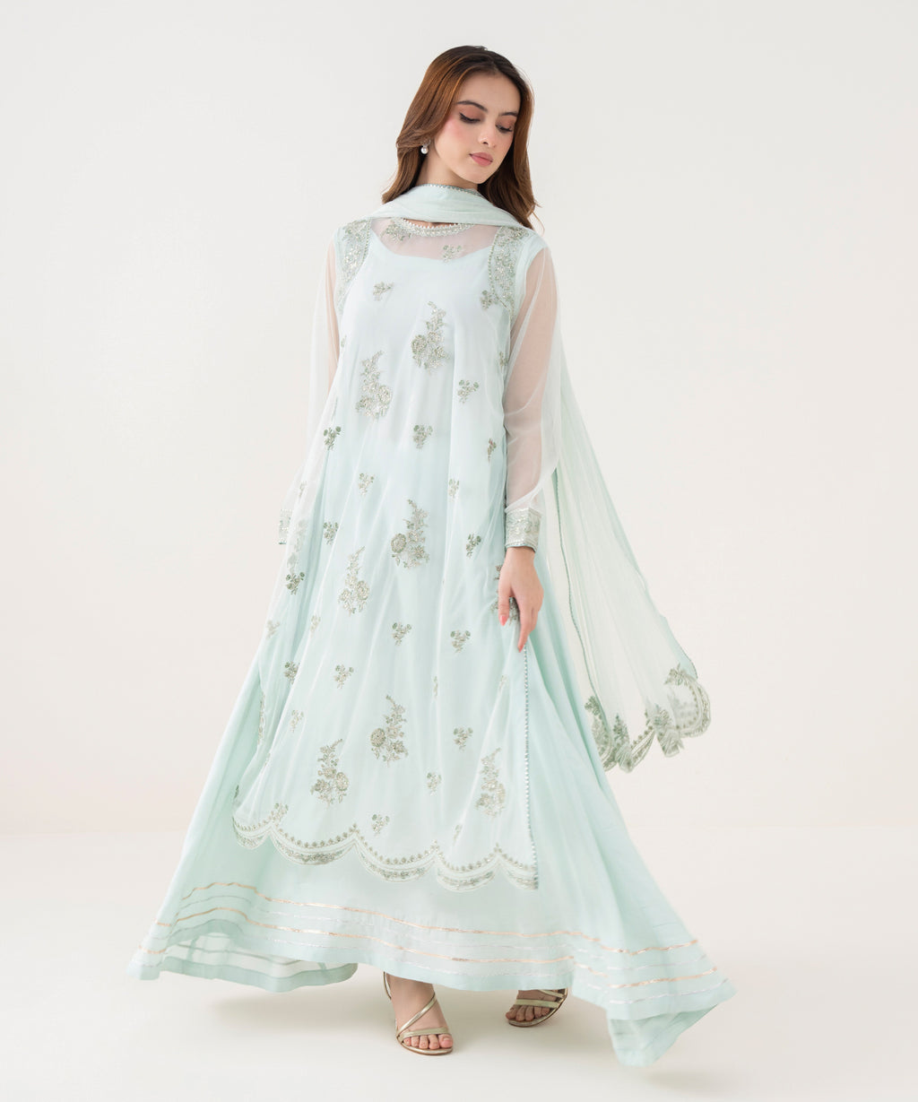 2 Piece - Embroidered Net Suit