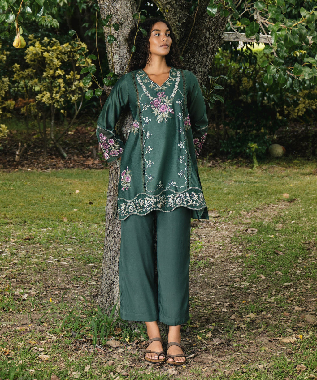 2 Piece - Emboidered Cotton Net Suit