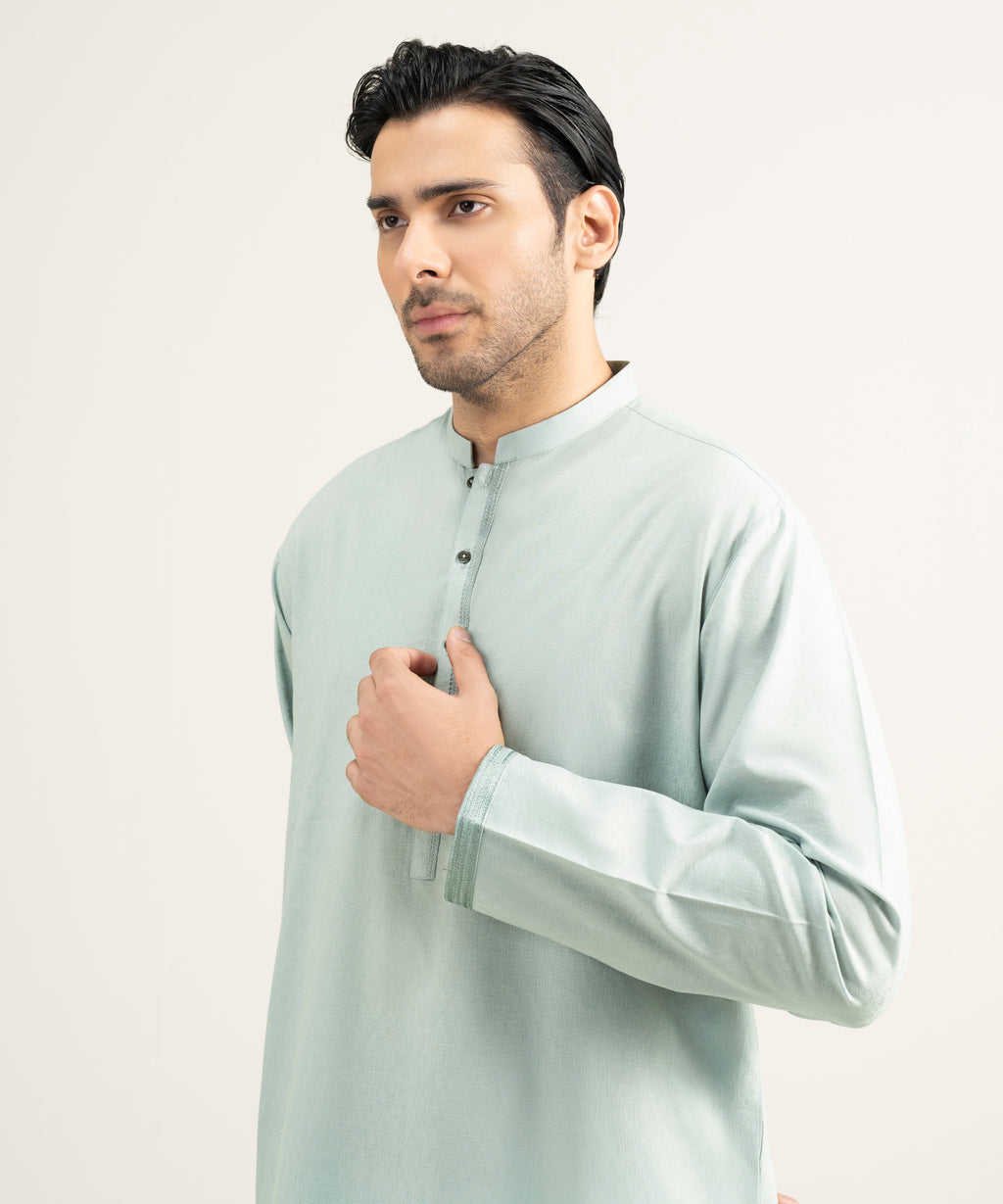 Embroidered Cotton Jacquard Kurta