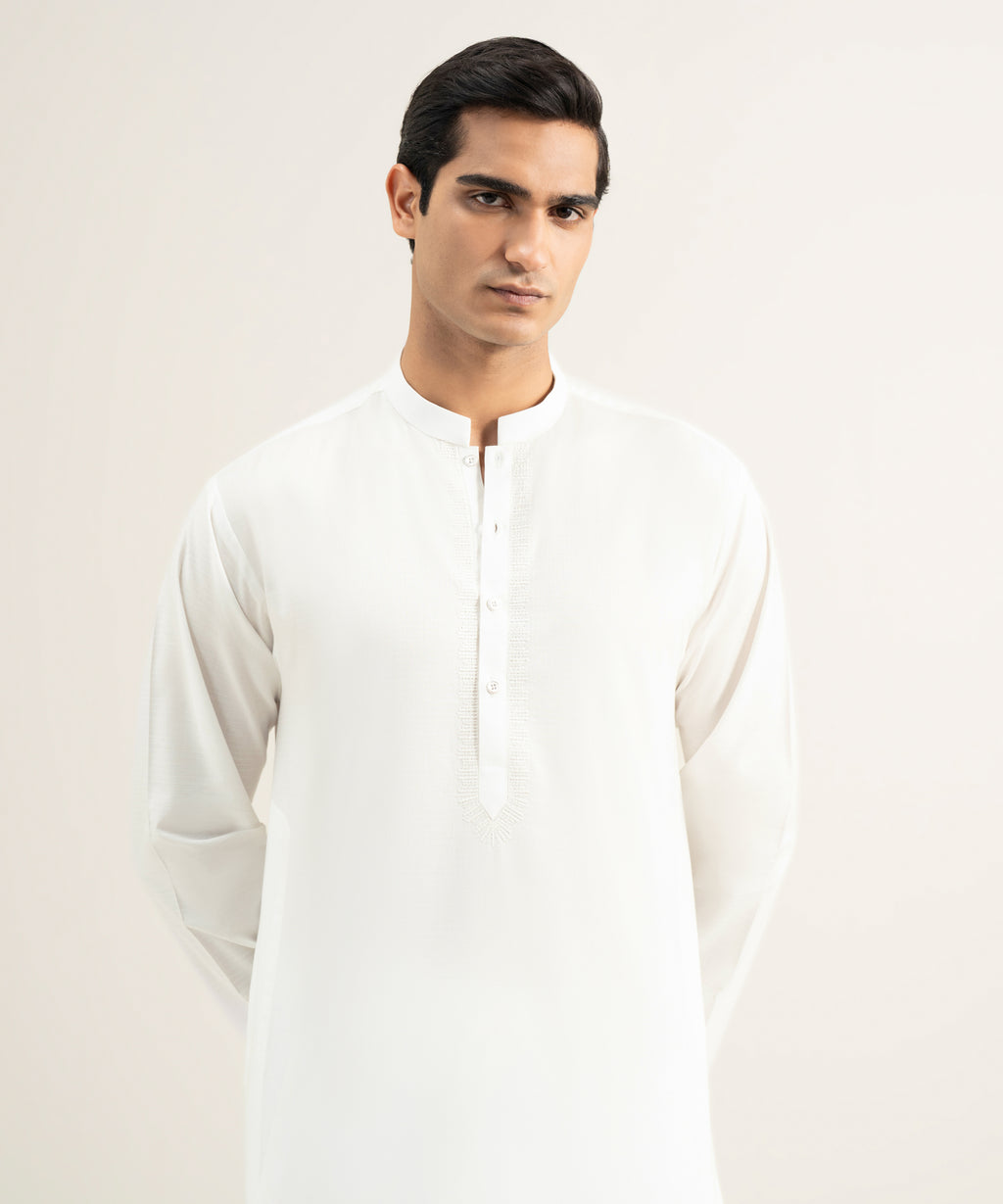 Embroidered Cotton Jacquard Kurta