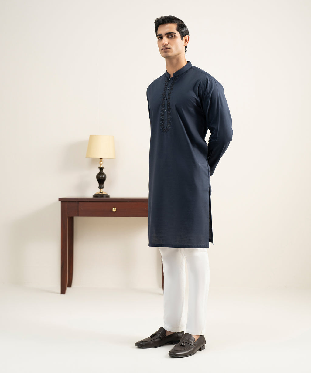 Embroidered Cotton Jacquard Kurta