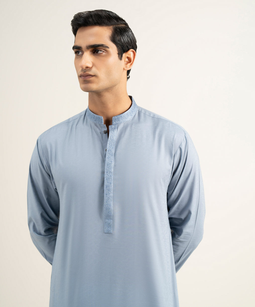 Embroidered Cotton Jacquard Kurta