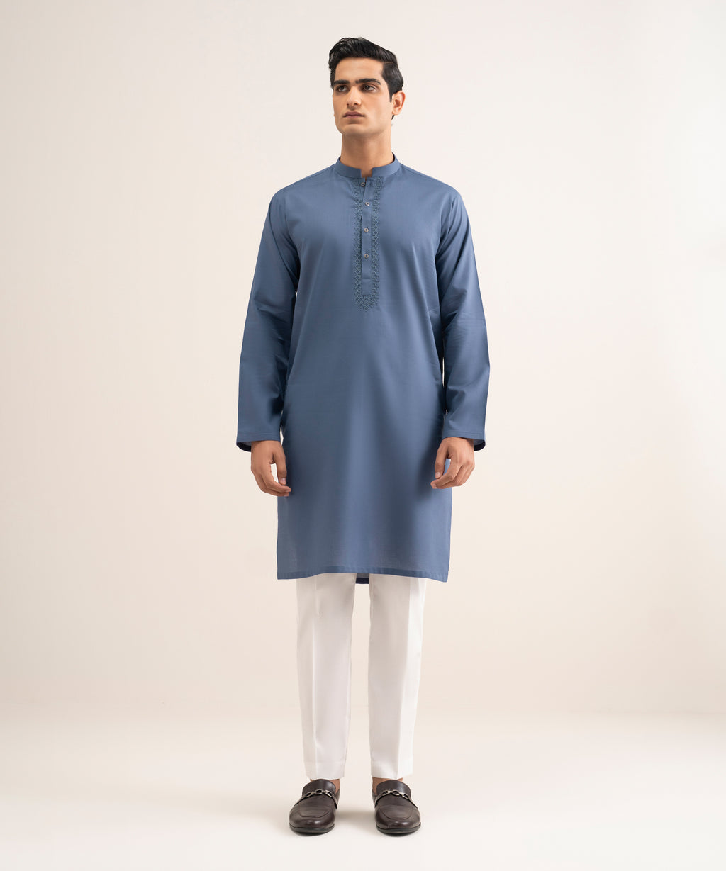 Embroidered Cotton Jacquard Kurta