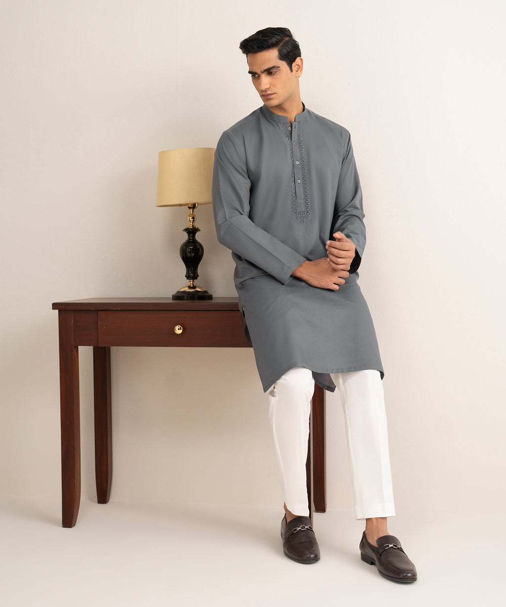 Embroidered Cotton Jacquard Kurta