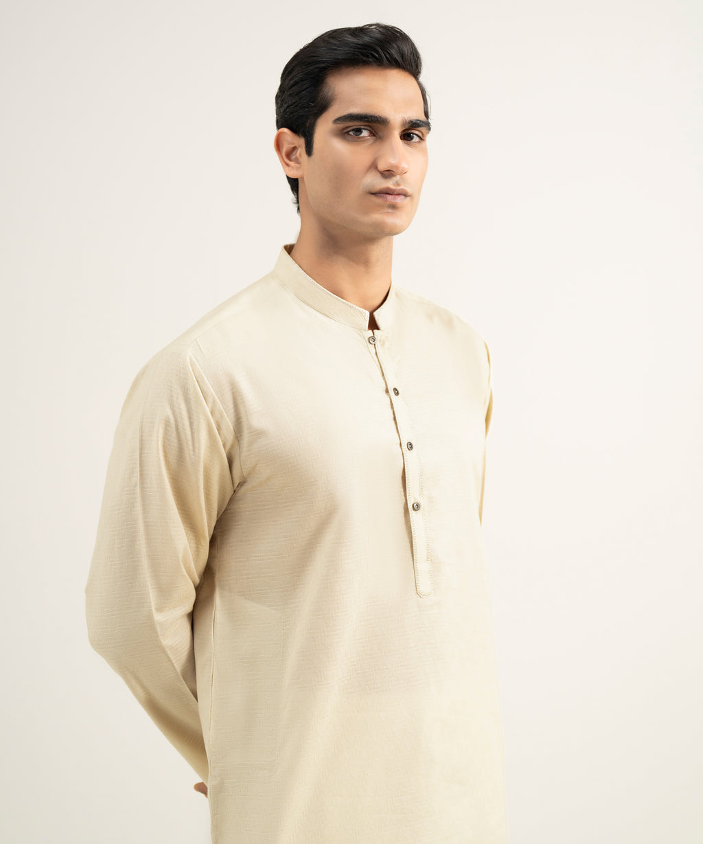 Embroidered Cotton Jacquard Kurta