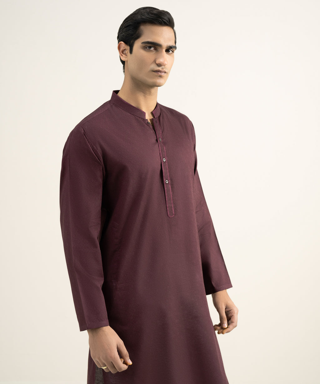Embroidered Cotton Jacquard Kurta