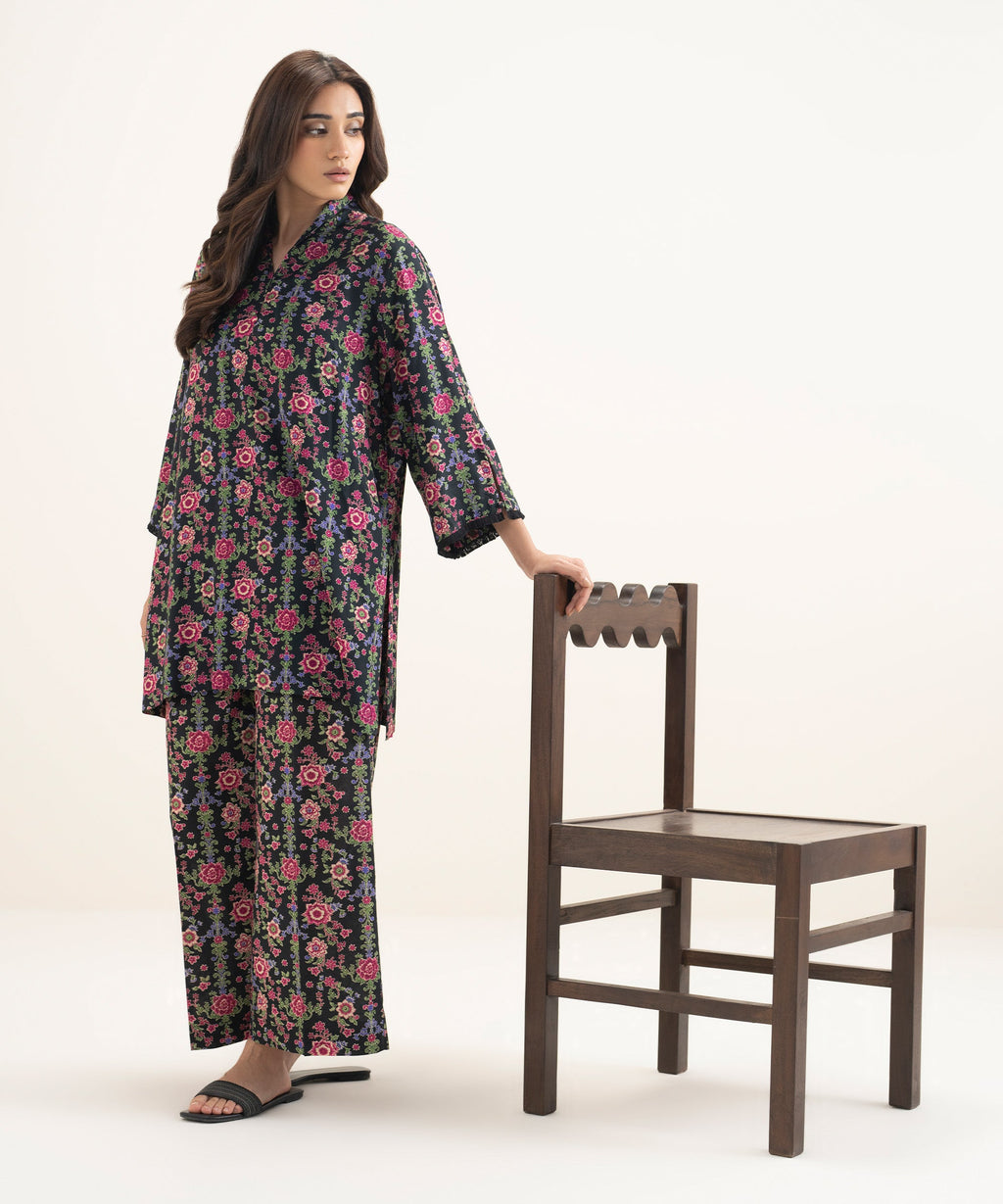 Women's RTW Arabic Lawn Printed Black Straight Shirt