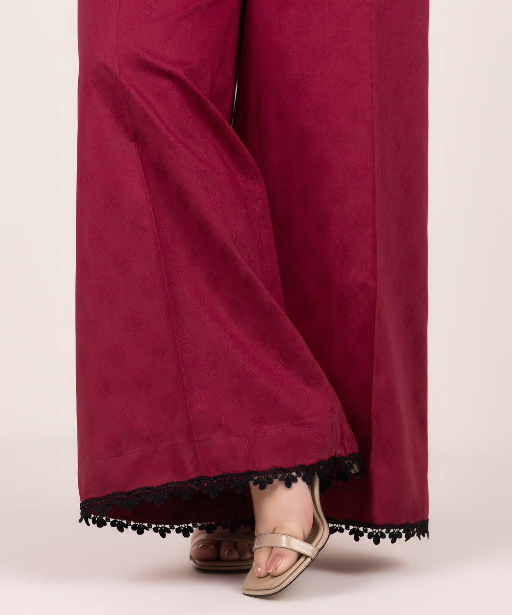 Solid Jacquard Flared Pants