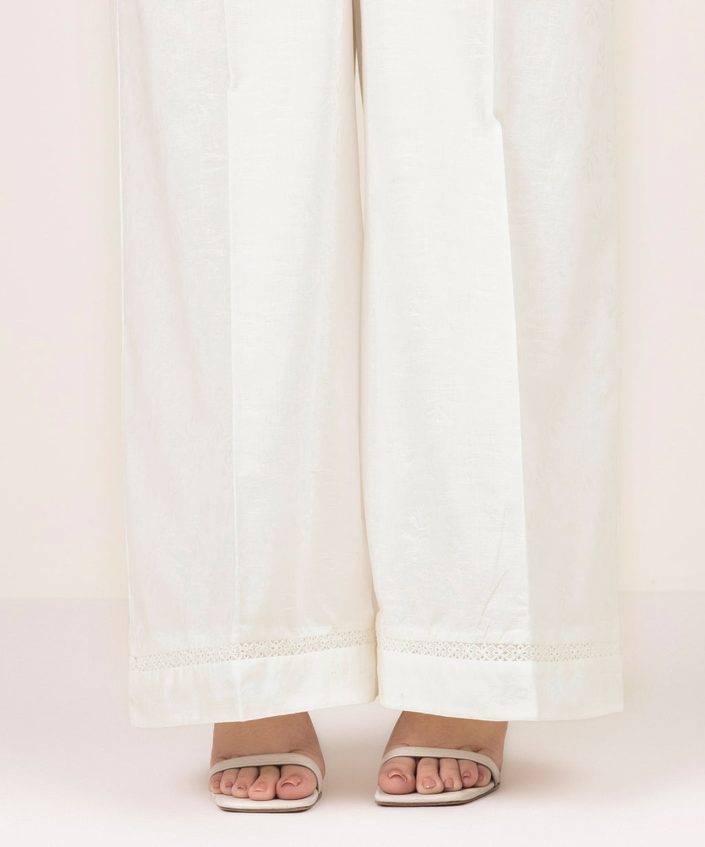 Solid Jacquard Flared Pants