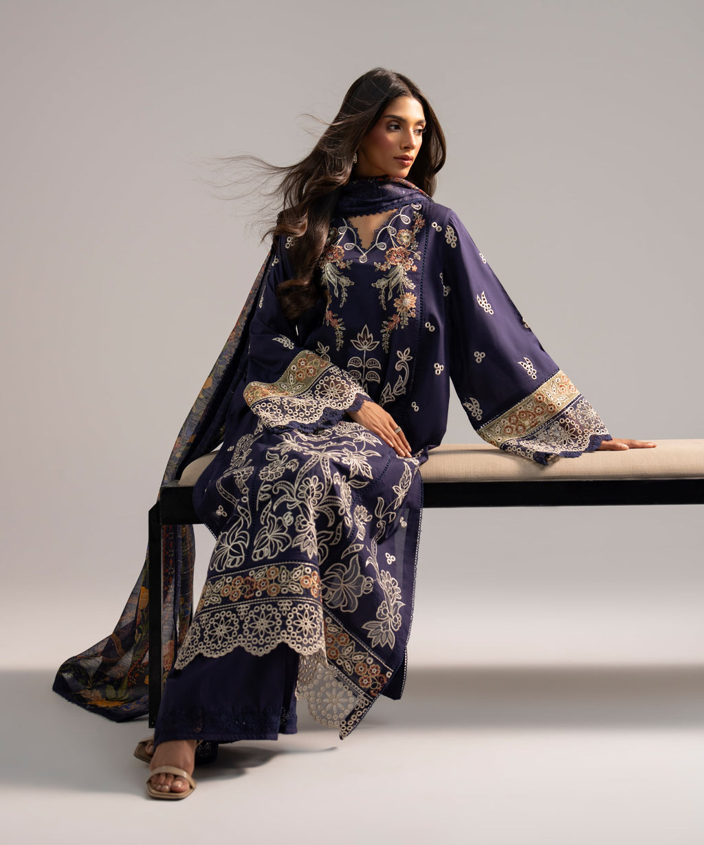 3 Piece - Embroidered Lawn Suit - BLUE