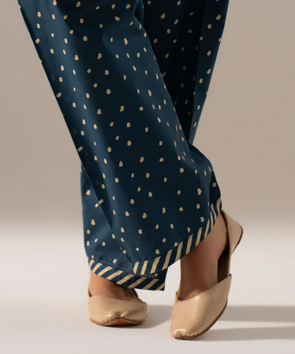 Women's RTW Cambric Printed Blue Regular Shalwar