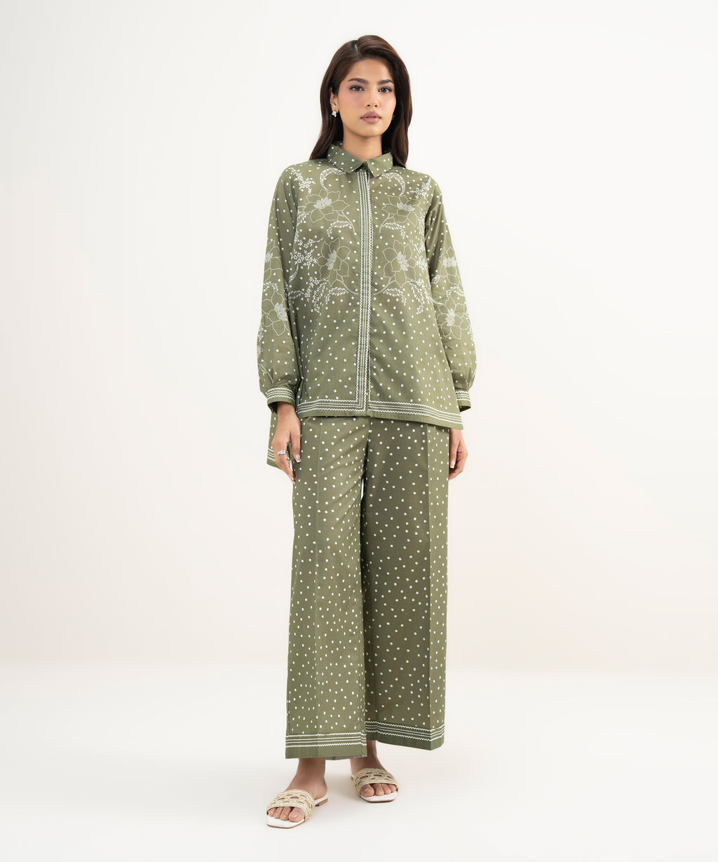 2 Piece - Emboidered Viscose Satin Suit