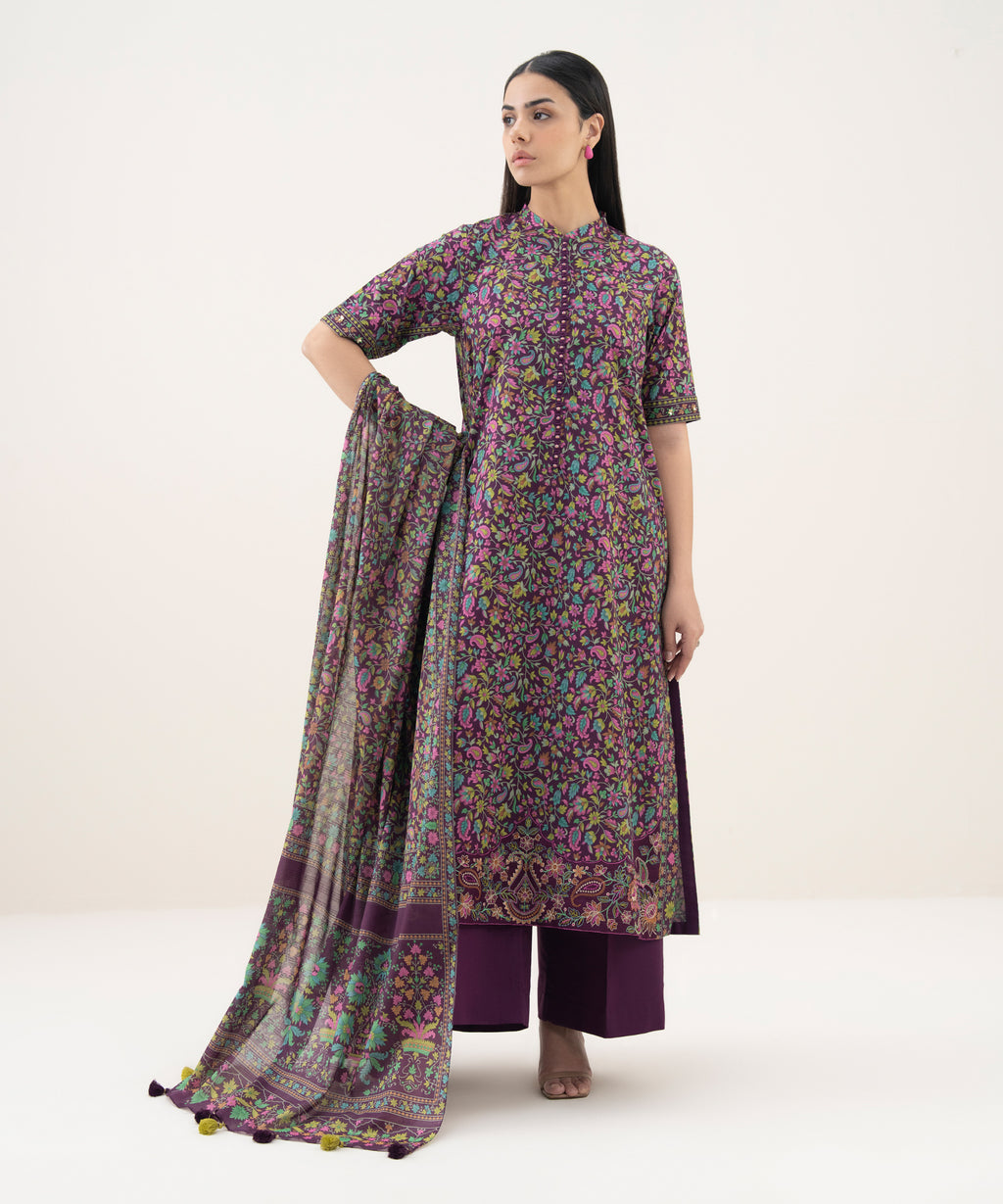 3 Piece - Embroidered Cotton Suit