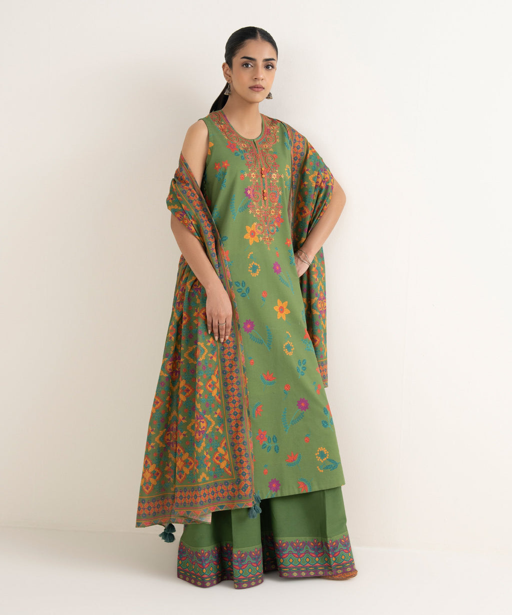3 Piece - Embroidered Cotton Suit