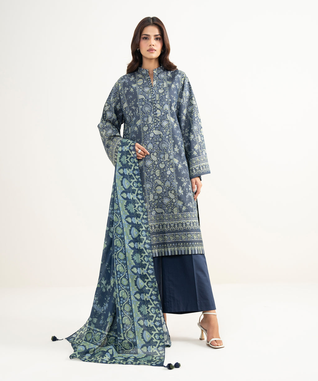 3 Piece - Printed Zari Lawn Suit